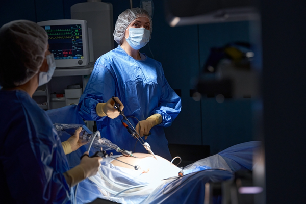 Laparoscopic surgery in the modular operation theatre at Janani Hospital, Vijayapura